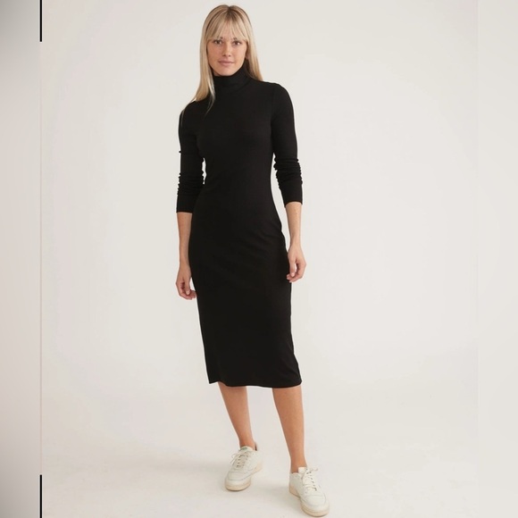 Marine Layer Lexi Ribbed Mockneck Long Sleeve Midi Dress in Black XS - Picture 8 of 11